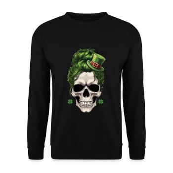 crâne de la Saint-Patrick avec des cheveux verts et - Sweat-shirt Unisexe - noir - Devant - Alina (178cm) & Michal (187cm)