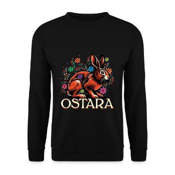 Ostara Frühling Hase Blumenpracht - Unisex Pullover - Schwarz - Vorne - Alina (178cm) & Michal (187cm)