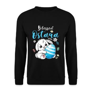 Ostara Bunny with Egg Motif - Unisex Sweatshirt - black - Front - Alina (178cm) & Michal (187cm)