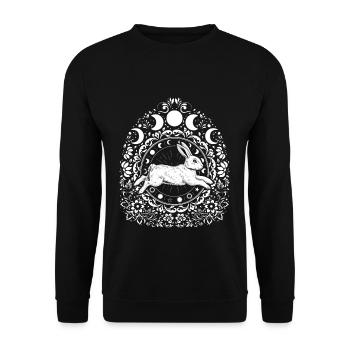 Ostara Hase Mit Mondphasen Und Blumen - Unisex Pullover - Schwarz - Vorne - Alina (178cm) & Michal (187cm)