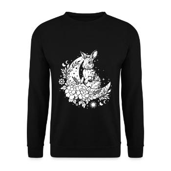 Lapin Ostara avec lune et fleurs - Sweat-shirt Unisexe - noir - Devant - Alina (178cm) & Michal (187cm)