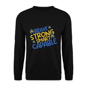 Down Syndrome: Brave Strong Smart Capable - Unisex Sweatshirt - black - Front - Alina (178cm) & Michal (187cm)