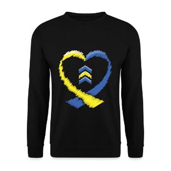 Herz Schleife Down Syndrom Muster - Unisex Pullover - Schwarz - Vorne - Alina (178cm) & Michal (187cm)