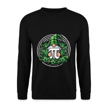 Pi Tag Gnom im Kleeblatt Look - Unisex Pullover - Schwarz - Vorne - Alina (178cm) & Michal (187cm)