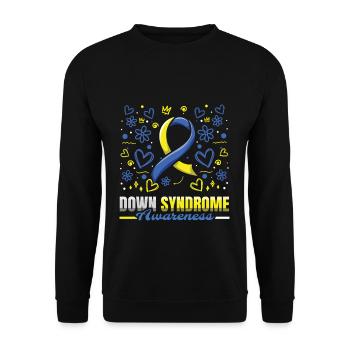 Down Syndrom Bewusstsein Mit Herzblumen - Unisex Pullover - Schwarz - Vorne - Alina (178cm) & Michal (187cm)