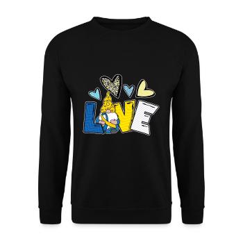 Liebe Gnom Down Syndrom Design - Unisex Pullover - Schwarz - Vorne - Alina (178cm) & Michal (187cm)