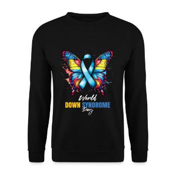 Welt-Down-Syndrom-Tag Schmetterling - Unisex Pullover - Schwarz - Vorne - Alina (178cm) & Michal (187cm)