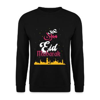 Eid Mubarak salute with mosque silhouette - Unisex Sweatshirt - black - Front - Alina (178cm) & Michal (187cm)