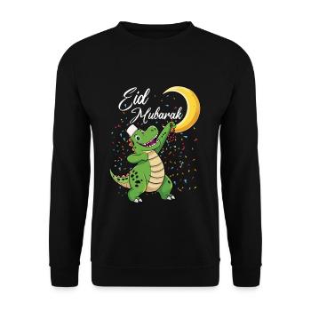 Eid Mubarak Dinosaur Mit Halbmond Und Konfetti - Unisex Pullover - Schwarz - Vorne - Alina (178cm) & Michal (187cm)