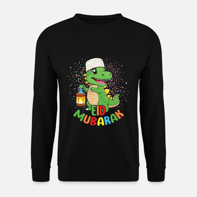 Happy Dinosaur Eid Mubarak Illustration - Unisex Sweatshirt - black