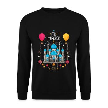 Eid Mubarak Solemn Mosque and Hot Air Balloons - Unisex Sweatshirt - black - Front - Alina (178cm) & Michal (187cm)
