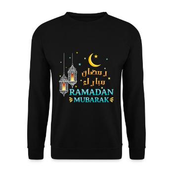 Eid Mubarak Ramadan Mubarak with lanterns and moon - Unisex Sweatshirt - black - Front - Alina (178cm) & Michal (187cm)