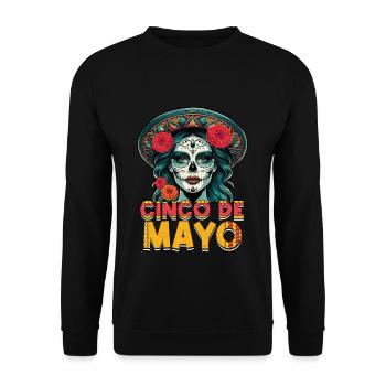 Cinco De Mayo Mystische Schönheit Mit Blumen - Unisex Pullover - Schwarz - Vorne - Alina (178cm) & Michal (187cm)
