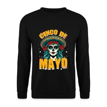 Cinco De Mayo Skelett Mit Sombrero Und Blumen - Unisex Pullover - Schwarz - Vorne - Alina (178cm) & Michal (187cm)