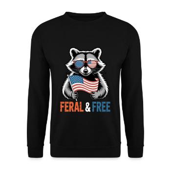Wild & Frei Rot Weiß Und Wild Waschbär Flagge - Unisex Pullover - Schwarz - Vorne - Alina (178cm) & Michal (187cm)