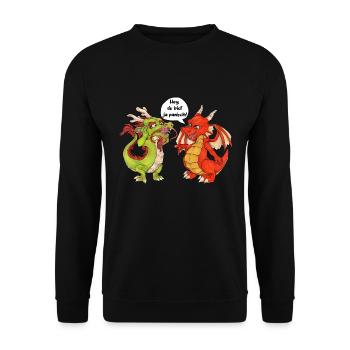"Du bist ja panisch" Wortwitz niedlicher Drache - Unisex Pullover - Schwarz - Vorne - Alina (178cm) & Michal (187cm)