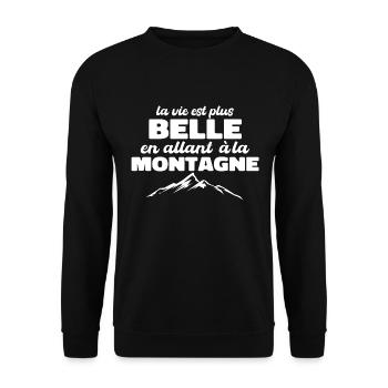 La Vie Est Plus Belle En Allant à La Montagne - Sweat-shirt Unisexe - noir - Devant - Alina (178cm) & Michal (187cm)