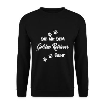 Die mit dem Golden Retriever geht | Hundeliebhaber - Unisex Pullover - Schwarz - Vorne - Alina (178cm) & Michal (187cm)