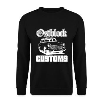 Trabi Trabbi Ostblock Customs DDR Auto - Unisex Pullover - Schwarz - Vorne - Alina (178cm) & Michal (187cm)