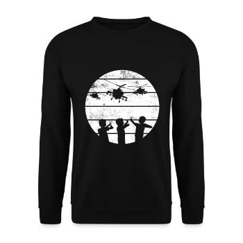This Kids Loves Helicopters I Kids Outfit - Unisex Sweatshirt - black - Front - Alina (178cm) & Michal (187cm)