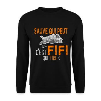 c'est Fifi qui tire Humour Chaseur Philippe - Sweat-shirt Unisexe - noir - Devant - Alina (178cm) & Michal (187cm)