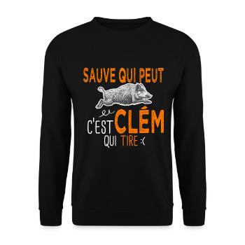 c'est Clém qui tire Humour Chaseur Clément - Sweat-shirt Unisexe - noir - Devant - Alina (178cm) & Michal (187cm)