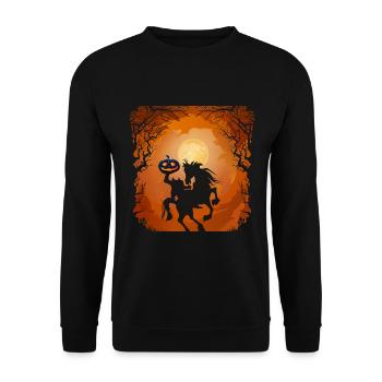 Halloween Gruseliger Kürbis Kopfloser Reiter - Unisex Pullover - Schwarz - Vorne - Alina (178cm) & Michal (187cm)