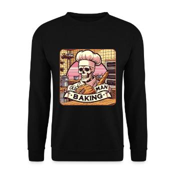 Vieil homme cuisinant un crâne avec un chapeau de boulanger avec du pain - Sweat-shirt Unisexe - noir - Devant - Alina (178cm) & Michal (187cm)
