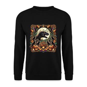 Dino Halloween Kürbis Katzen - Unisex Pullover - Schwarz - Vorne - Alina (178cm) & Michal (187cm)