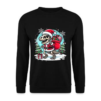 Nikolaus Skelett Dinosaurier Weihnachten Santa - Unisex Pullover - Schwarz - Vorne - Alina (178cm) & Michal (187cm)