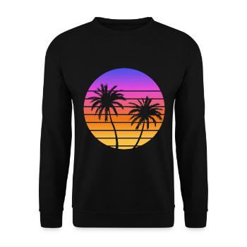 Palmiers Coucher soleil Synthwave - Sweat-shirt Unisexe - noir - Devant - Alina (178cm) & Michal (187cm)