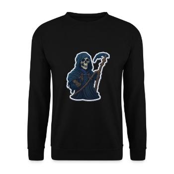 Sensenmann-Totenkopf-Halloween - Unisex Pullover - Schwarz - Vorne - Alina (178cm) & Michal (187cm)