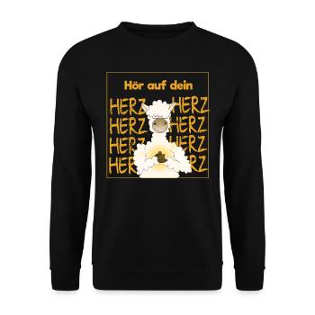 Hör auf dein Herz - Alpaka - Tier - Liebe - Unisex Pullover - Schwarz - Vorne - Alina (178cm) & Michal (187cm)
