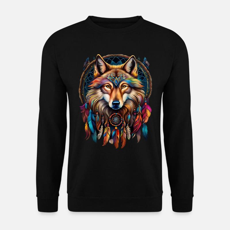 Wolf und Traumfänger - Unisex Pullover - Schwarz