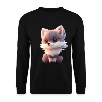 Niedliches winziges hyperrealistisches Anime Wolf T-Shirt, Haustier - Unisex Pullover - Schwarz - Vorne - Alina (178cm) & Michal (187cm)