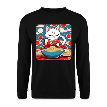 Cute Asian cat and ramen noodles - Unisex Sweatshirt - black - Front - Alina (178cm) & Michal (187cm)