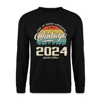 Vintage Cadeau Anniversaire Style Rétro 2024 - Sweat-shirt Unisexe - noir - Devant - Alina (178cm) & Michal (187cm)