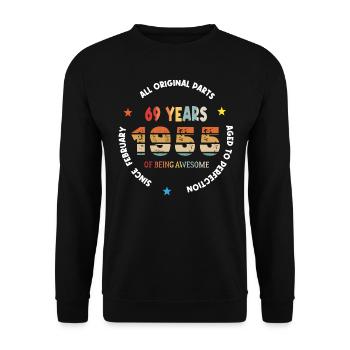 69 Jahre alt Baujahr 1955 Jahrgang Februar 1955 - Unisex Pullover - Schwarz - Vorne - Alina (178cm) & Michal (187cm)
