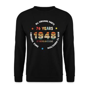 76 Jahre alt Baujahr 1948 Jahrgang Februar 1948 - Unisex Pullover - Schwarz - Vorne - Alina (178cm) & Michal (187cm)