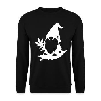 Fliegender Zwerg/Wichtel mit Hanfblatt - Unisex Pullover - Schwarz - Vorne - Alina (178cm) & Michal (187cm)