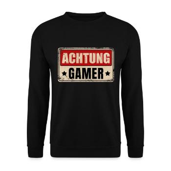 ACHTUNG GAMER - Unisex Pullover - Schwarz - Vorne - Alina (178cm) & Michal (187cm)