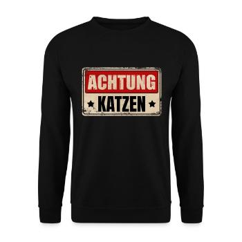 ACHTUNG KATZEN - Unisex Pullover - Schwarz - Vorne - Alina (178cm) & Michal (187cm)