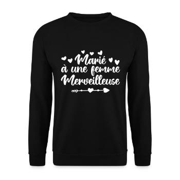 marié à une femme merveilleuse | mariage couple - Sweat-shirt Unisexe - noir - Devant - Alina (178cm) & Michal (187cm)