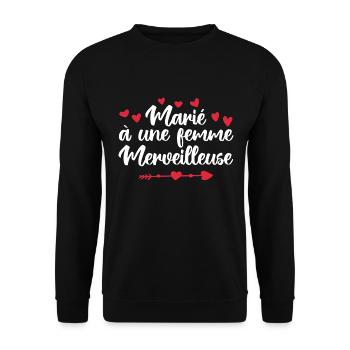 marié à une femme merveilleuse | mariage couple - Sweat-shirt Unisexe - noir - Devant - Alina (178cm) & Michal (187cm)