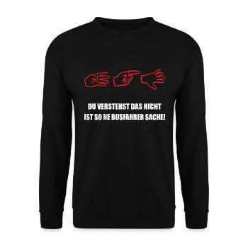 Busfahrer T-Shirt - 415 Busfahrer Gruß für Fahrer - Unisex Pullover - Schwarz - Vorne - Alina (178cm) & Michal (187cm)