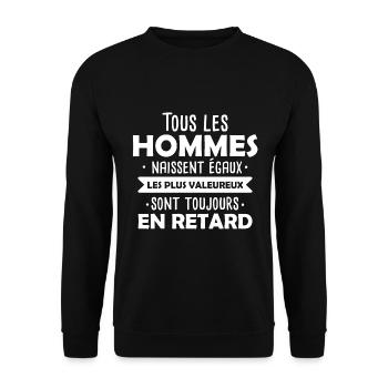 En retard / Idée cadeau humour drôle, Retardataire - Sweat-shirt Unisexe - noir - Devant - Alina (178cm) & Michal (187cm)