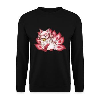 Kitsune Fuchs Fuchsgeist Inari Japan Mythologie - Unisex Pullover - Schwarz - Vorne - Alina (178cm) & Michal (187cm)