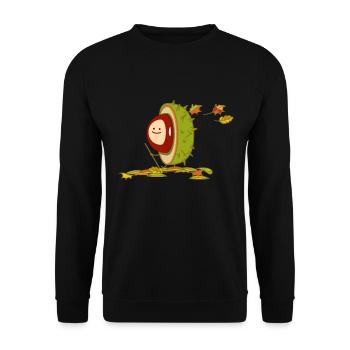 Lustige Kastanie wandert im Herbst - Unisex Pullover - Schwarz - Vorne - Alina (178cm) & Michal (187cm)