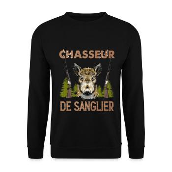 Chasseur De Sanglier Idée Cadeau Gibier - Sweat-shirt Unisexe - noir - Devant - Alina (178cm) & Michal (187cm)