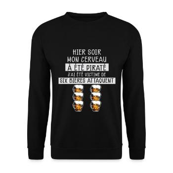 Apéro Idée Cadeau Papa Humour Six Bières Attaquent - Sweat-shirt Unisexe - noir - Devant - Alina (178cm) & Michal (187cm)